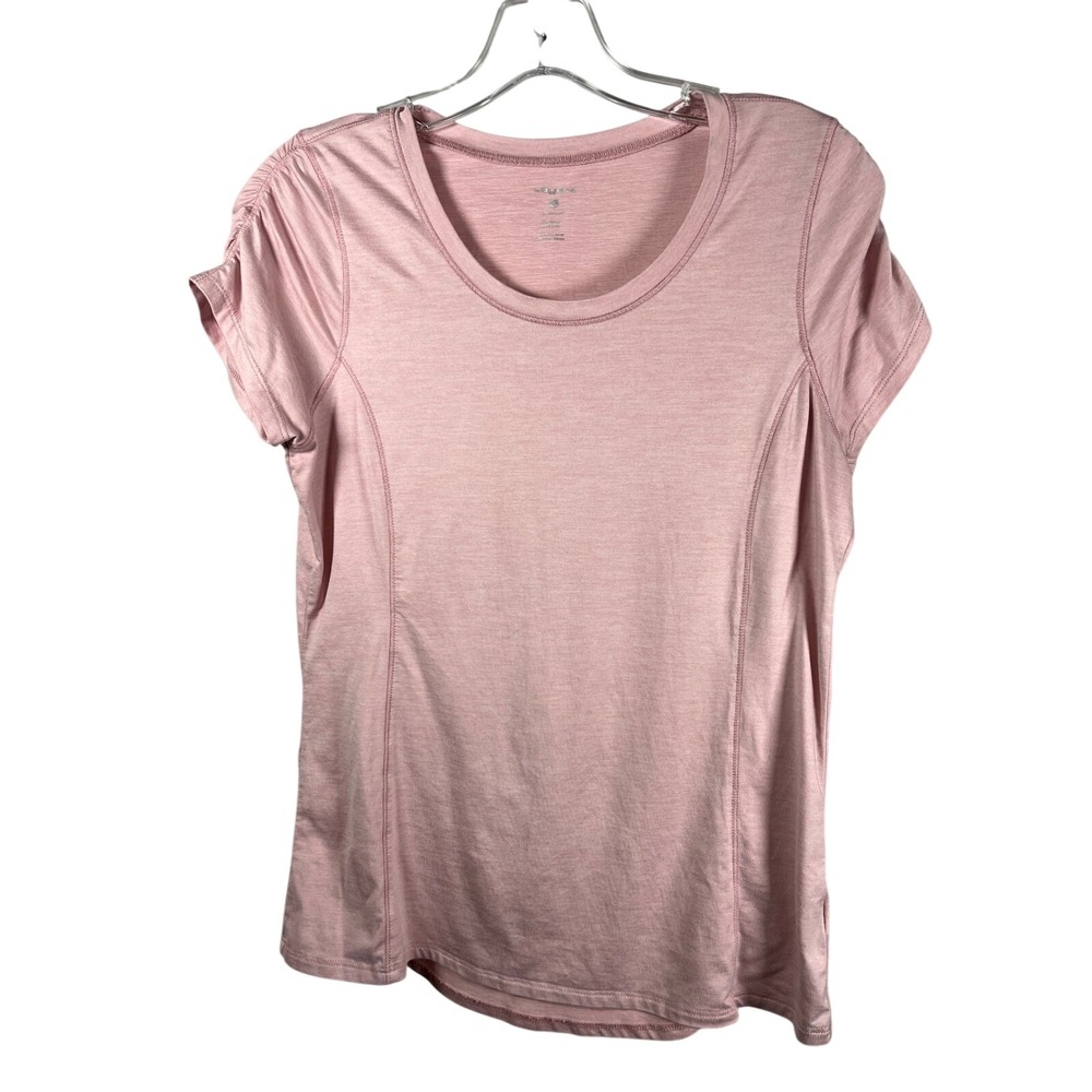 Layer 8 Athletic T Shirt Pink Ruched Sleeve Crew Neck Performance Top S